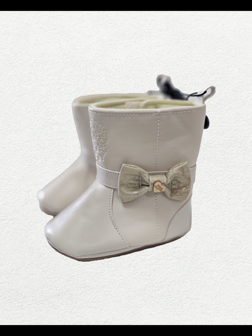 Vince Camuto Kids Cream Boots with Gold Bow Accent